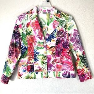 Chico’s Multicolor Tropical Palms Floral Print Blazer Jacket Size 1/Medium